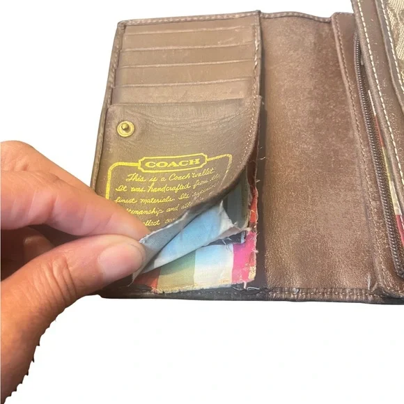 Coach Signature Stripe Brown Bifold Wallet - Picture 5 of 10